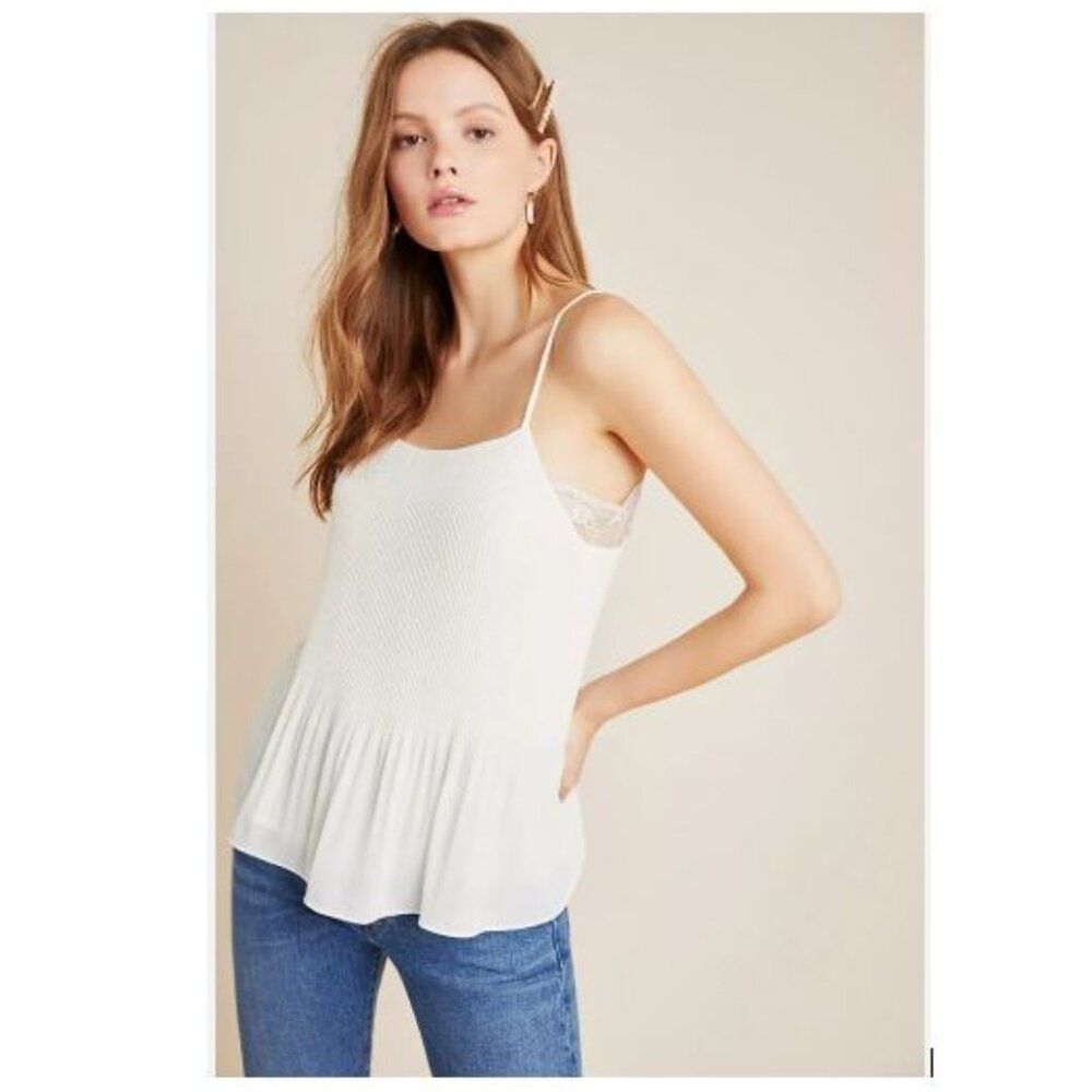 Plisse Lace Cami in Ivory by En Elly from Anthropologie - Size Medium - NWT